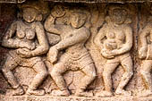 The great Chola temples of Tamil Nadu - The Airavatesvara temple of Darasuram. Detail of the panels of the prakara-wall with scenes of dance. 